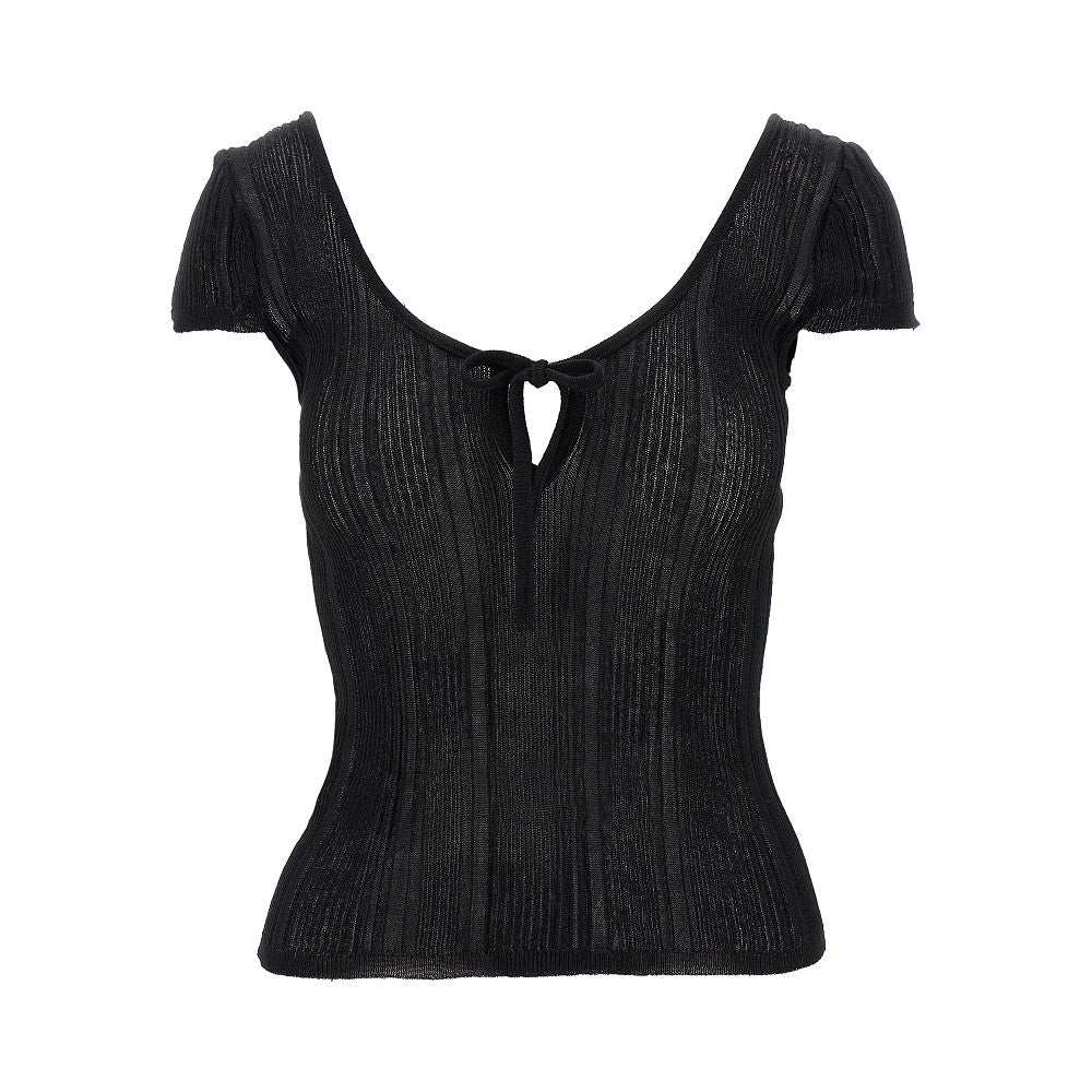 Ribbed top with fringed back
