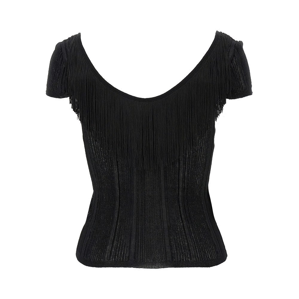 Ribbed top with fringed back