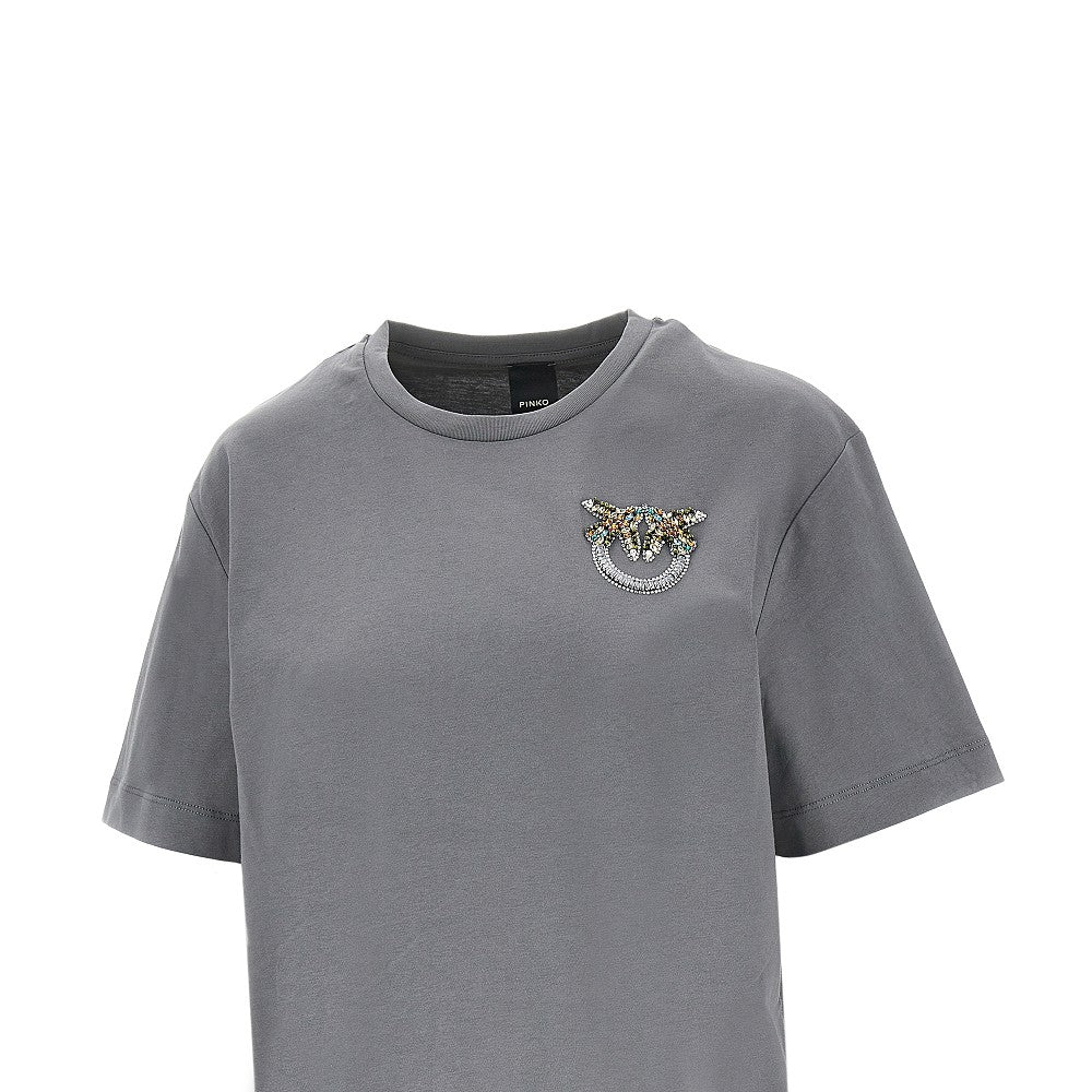 Jewelled logo embroidery T-shirt