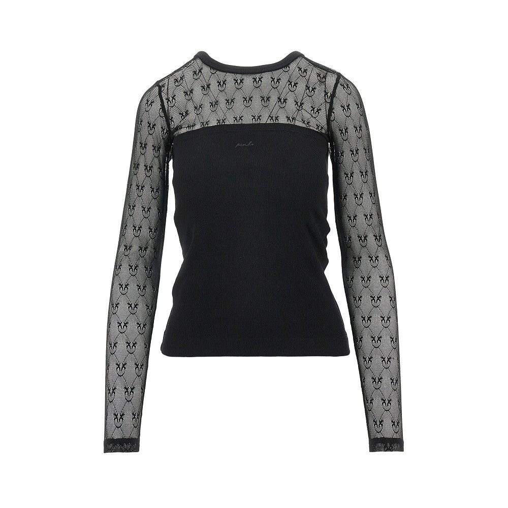 Maglia in jersey a costine e pizzo Love Birds