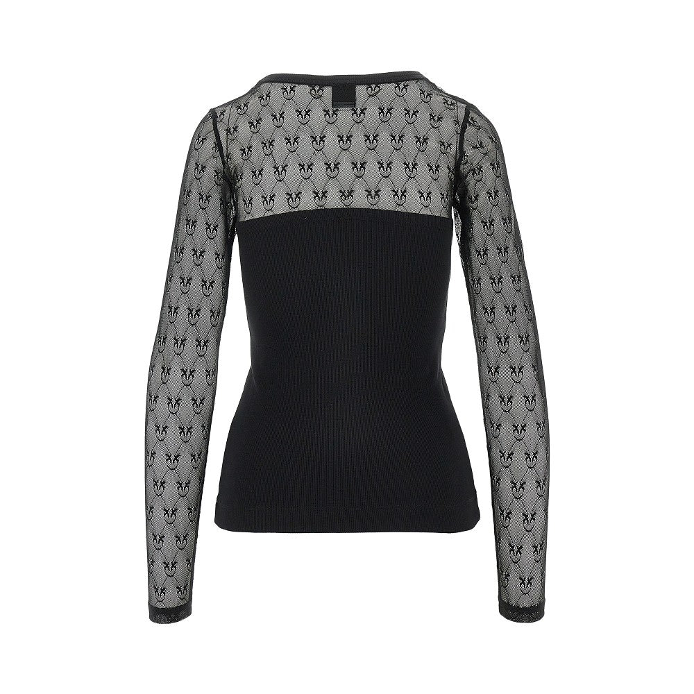 Maglia in jersey a costine e pizzo Love Birds