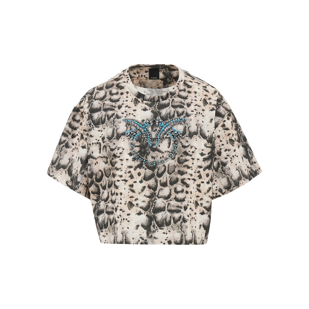 T-shirt cropped con motivo animalier