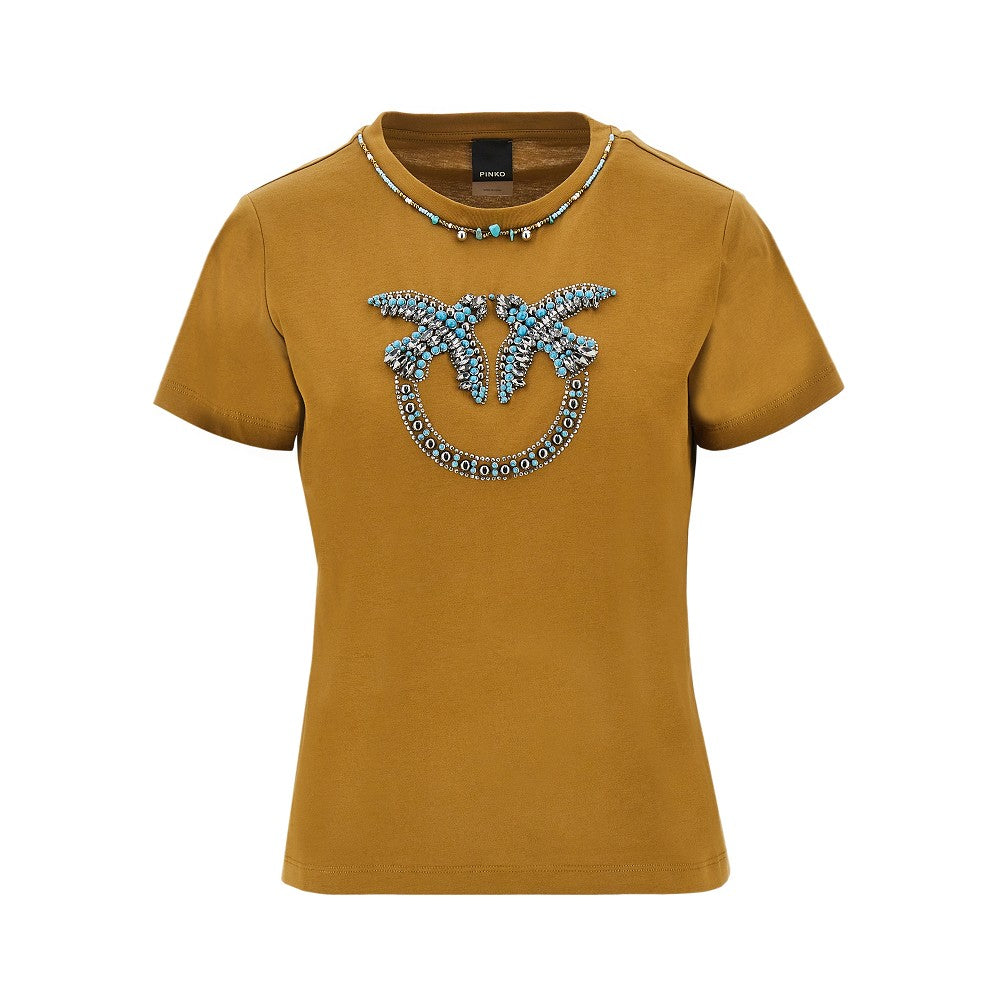 T-shirt con motivo Love Birds e perline