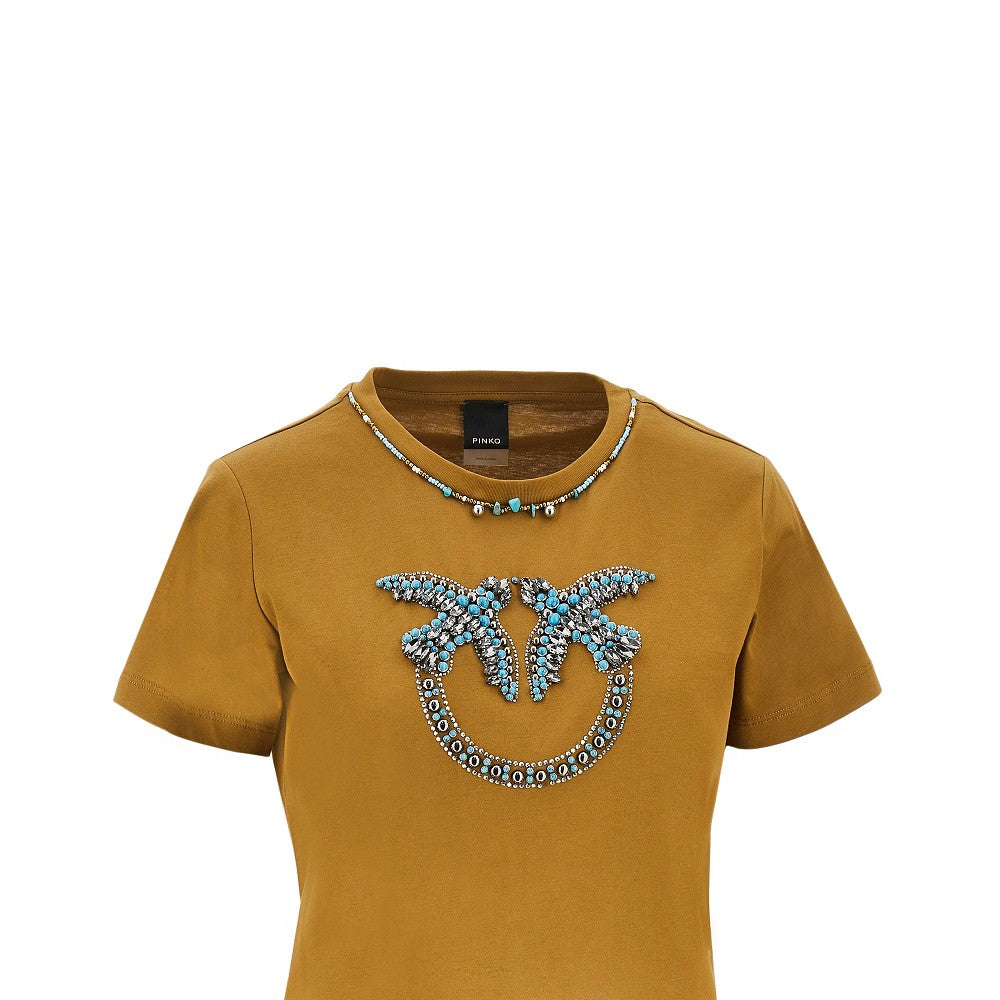 T-shirt con motivo Love Birds e perline