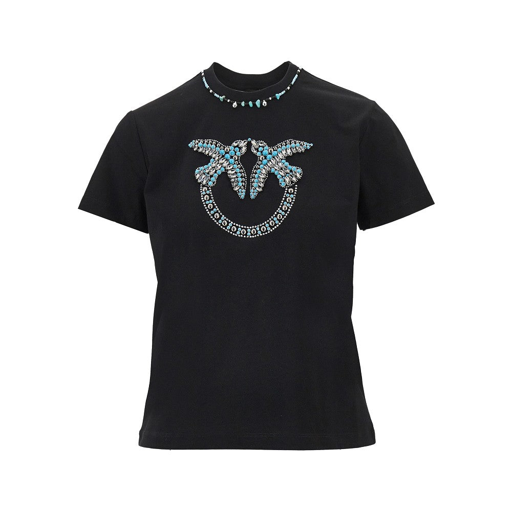 T-shirt con motivo Love Birds e perline