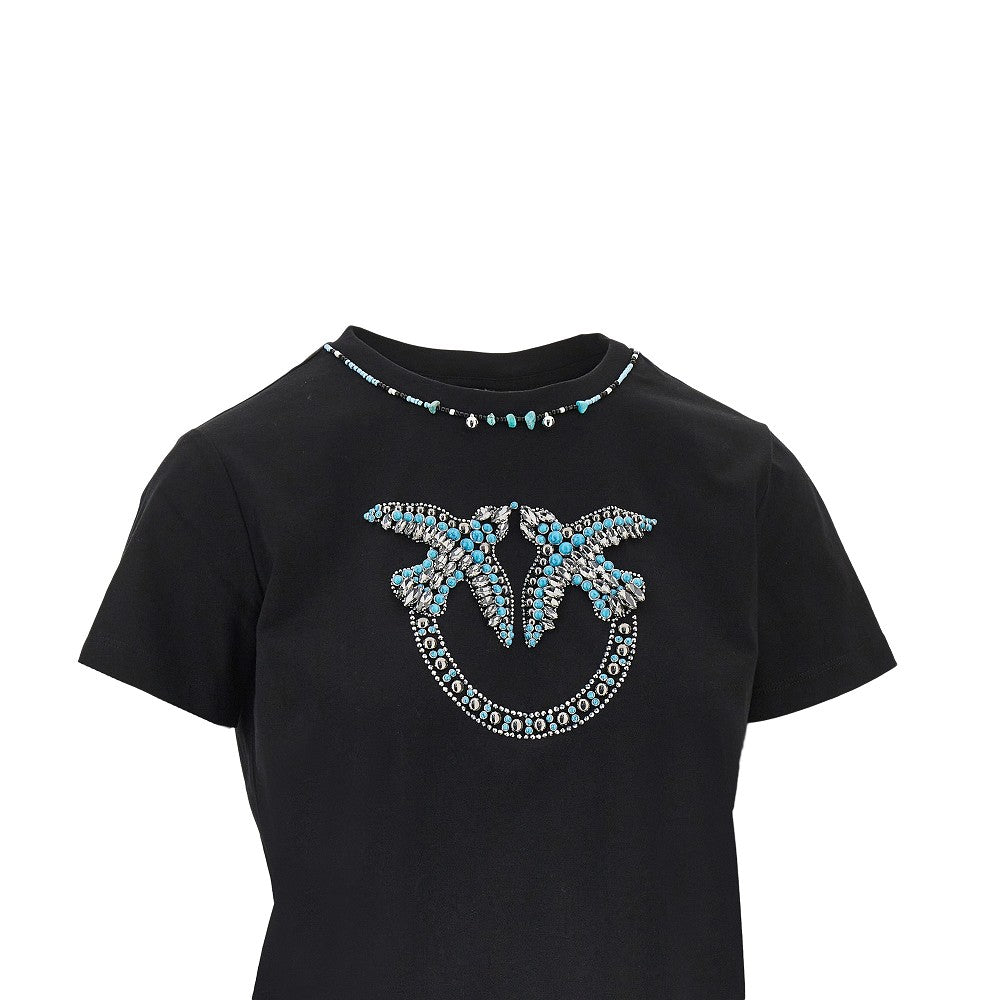 T-shirt con motivo Love Birds e perline
