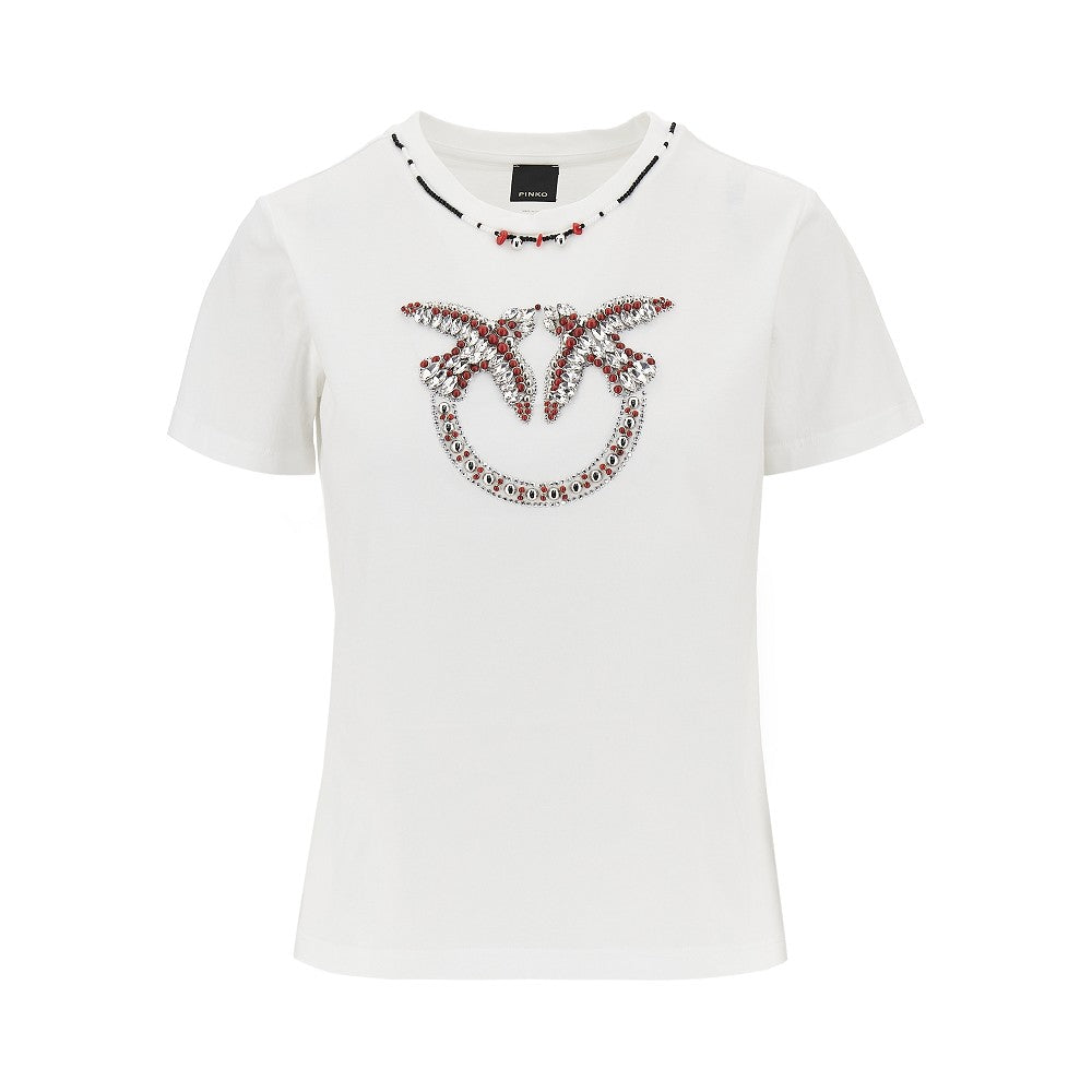 T-shirt con motivo Love Birds e perline