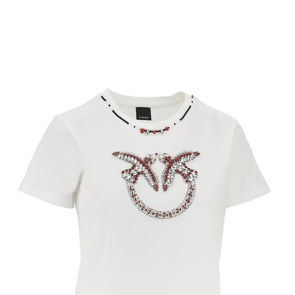 T-shirt con motivo Love Birds e perline