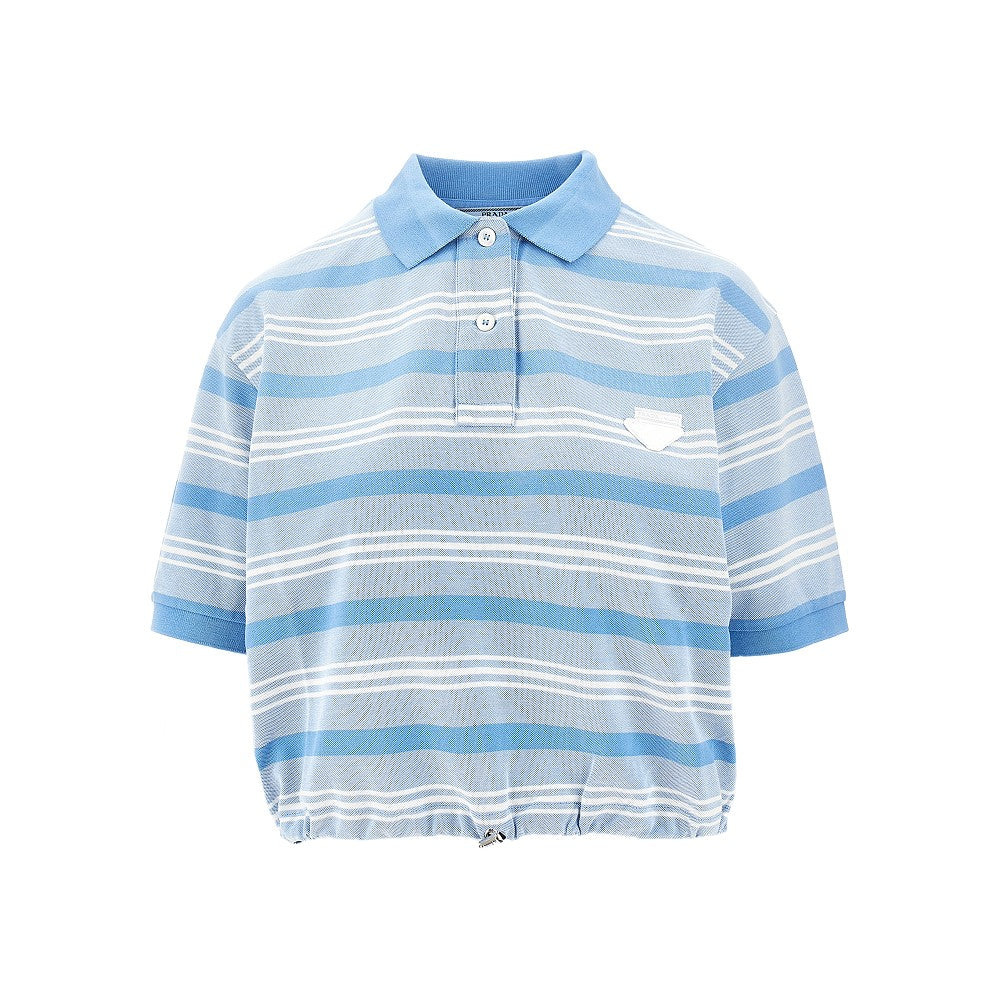 Striped piquet cropped polo shirt