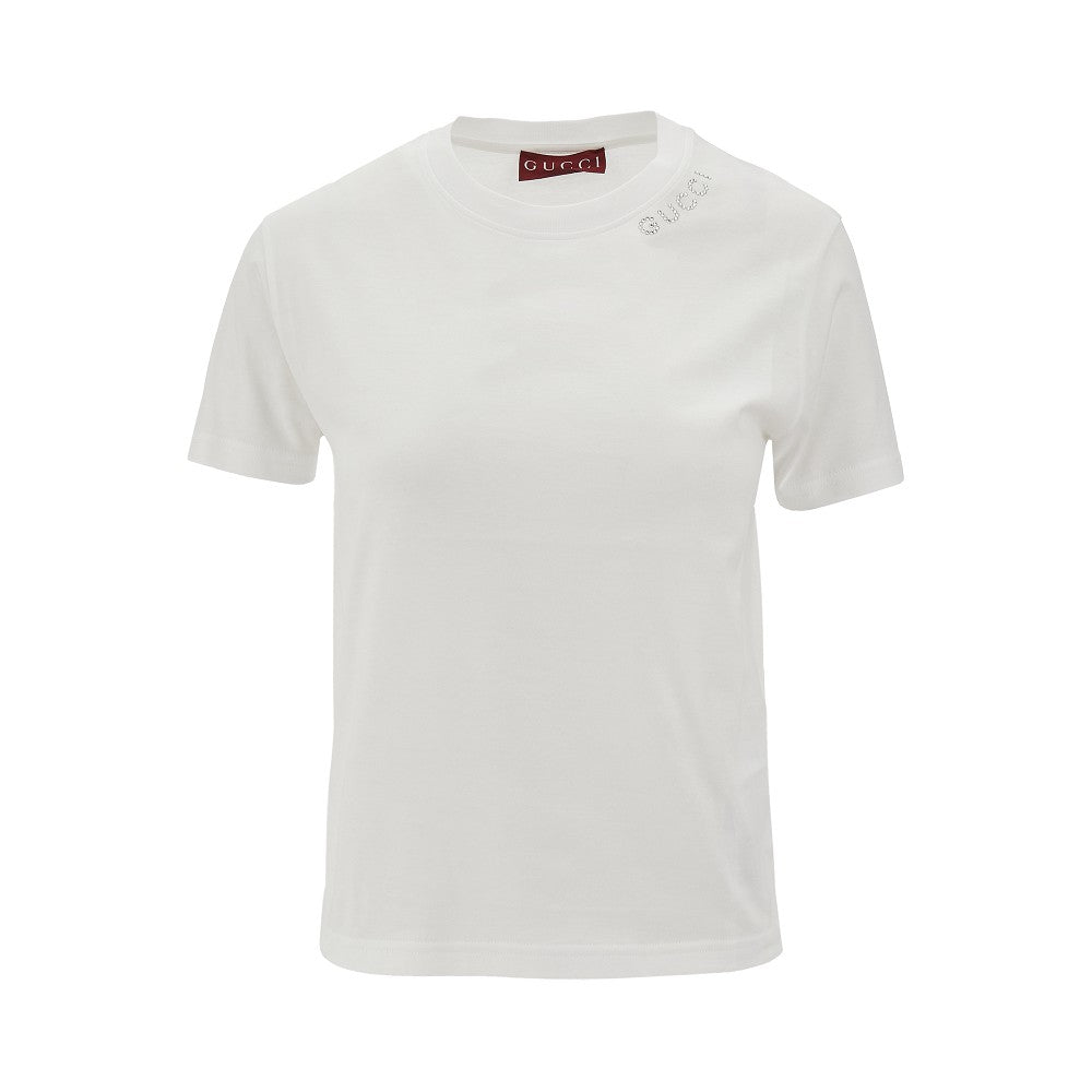 T-shirt con logo in strass