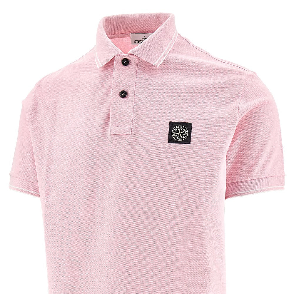 Stretch piquet polo shirt with logo patch