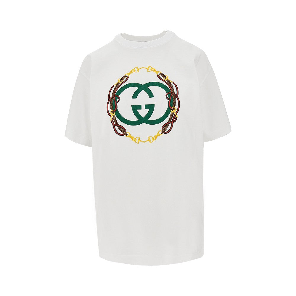 T-shirt con stampa Incrocio GG e briglie