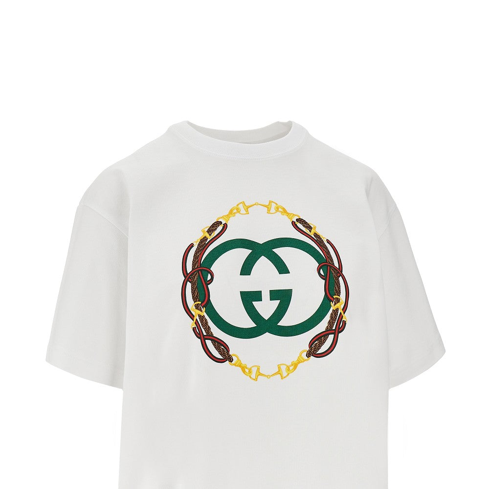 T-shirt con stampa Incrocio GG e briglie