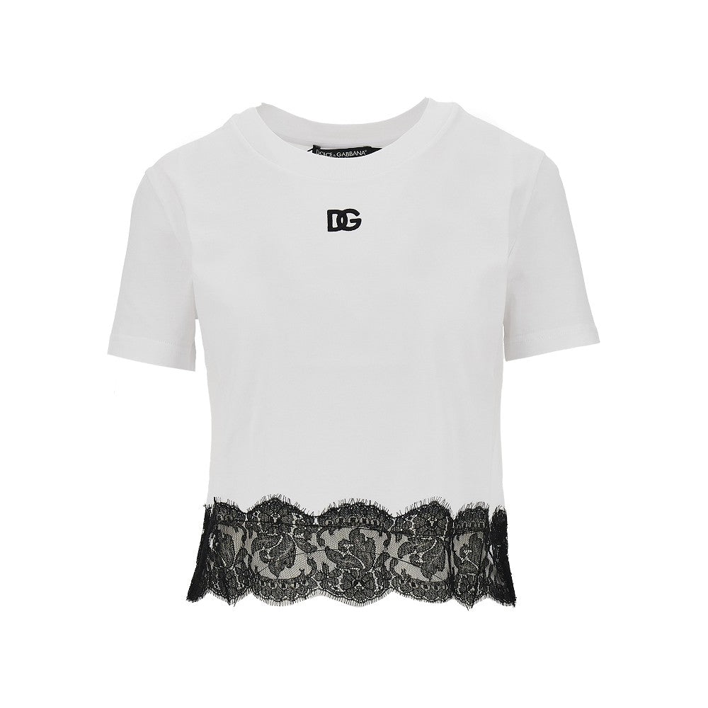 T-shirt corta con orlo in pizzo