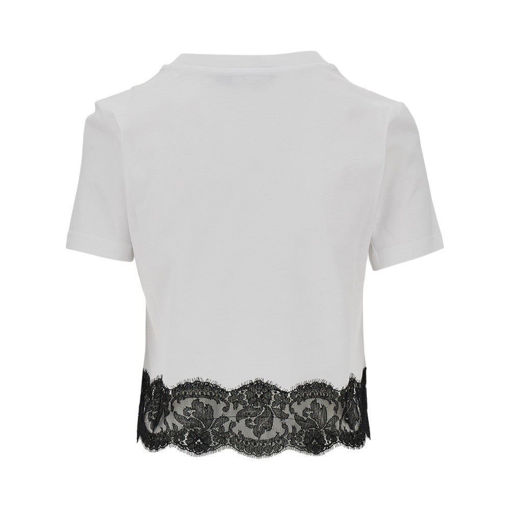 T-shirt corta con orlo in pizzo