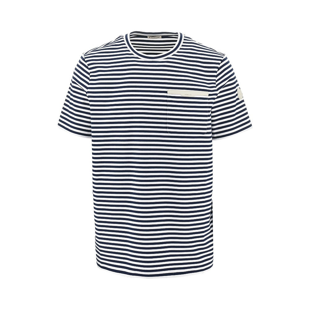 T-shirt a righe con patch in pelle