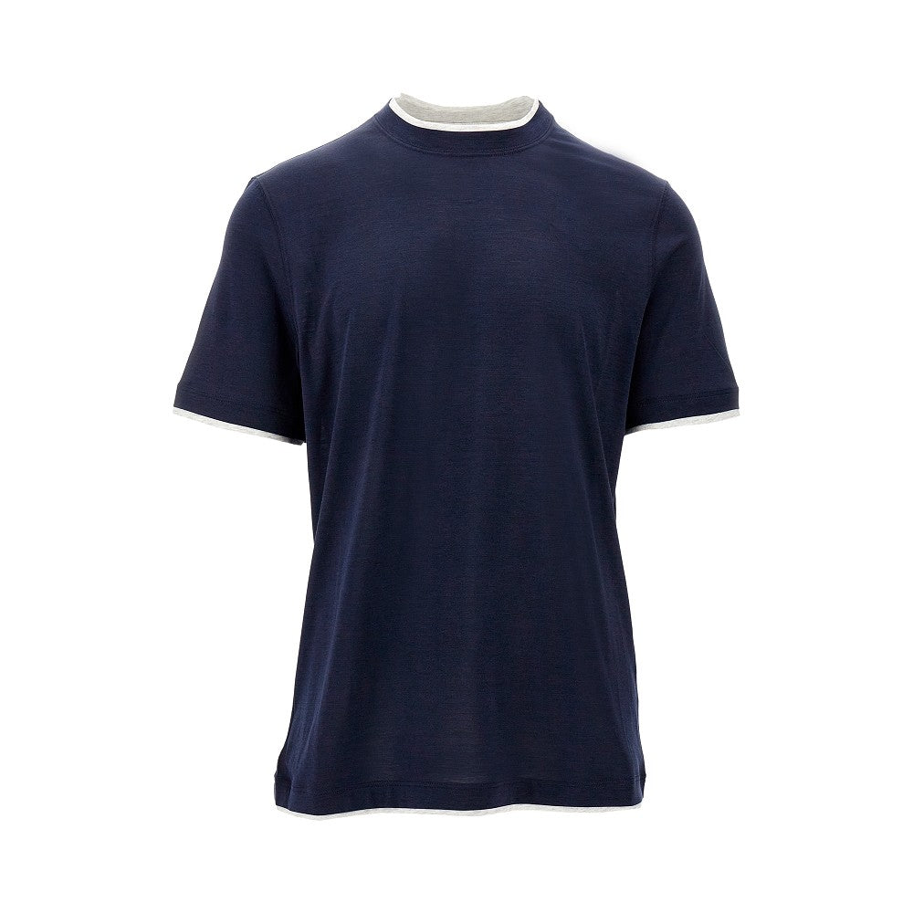 T-shirt in misto seta con effetto layering