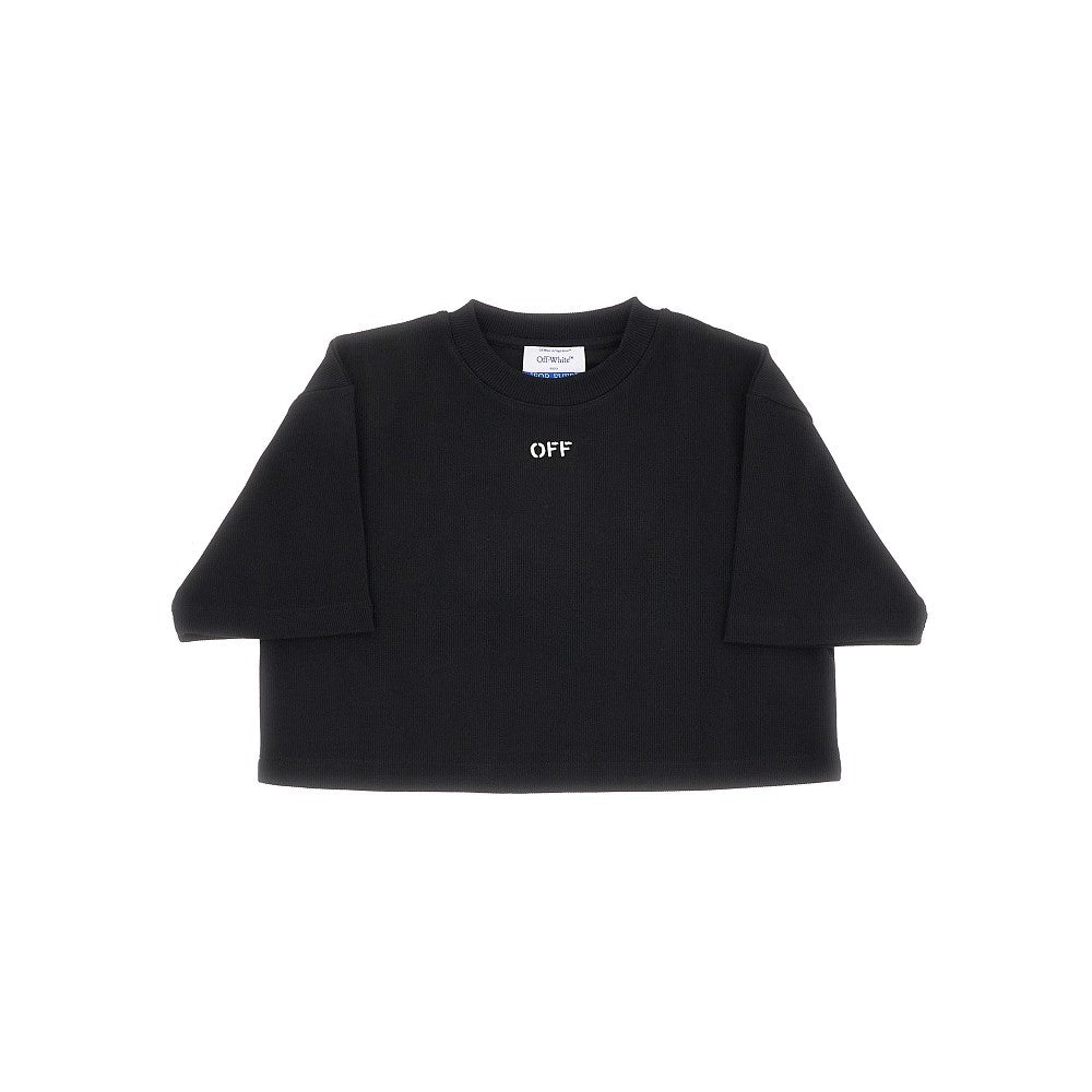 OFF embroidery ribbed cropped T-shirt