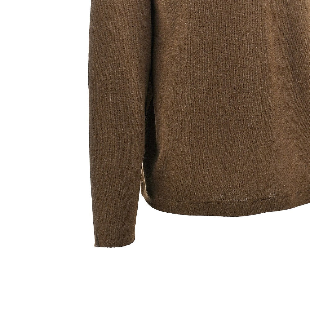 T-shirt in misto lino con collo alla tunisina