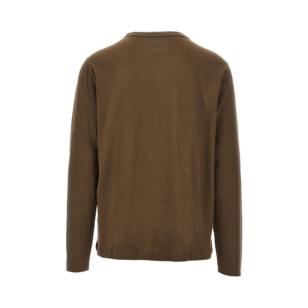 T-shirt in misto lino con collo alla tunisina