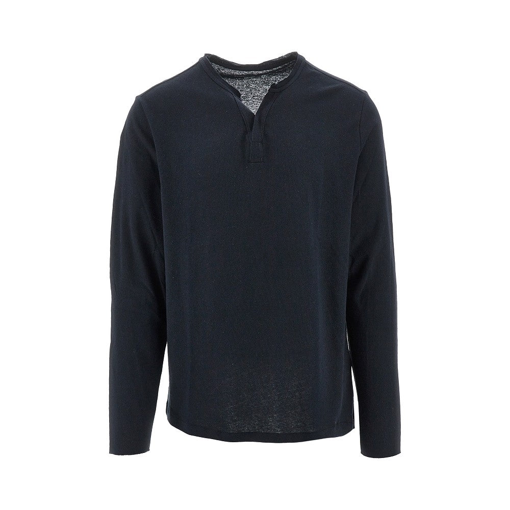 T-shirt in misto lino con collo alla tunisina