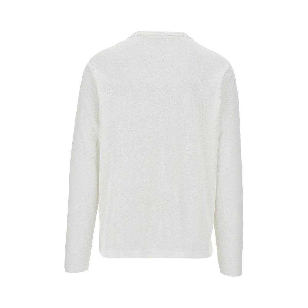 T-shirt in misto lino con collo alla tunisina