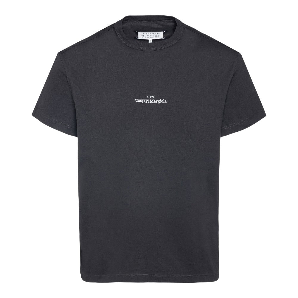 T-shirt in cotone con ricamo logo rovesciato