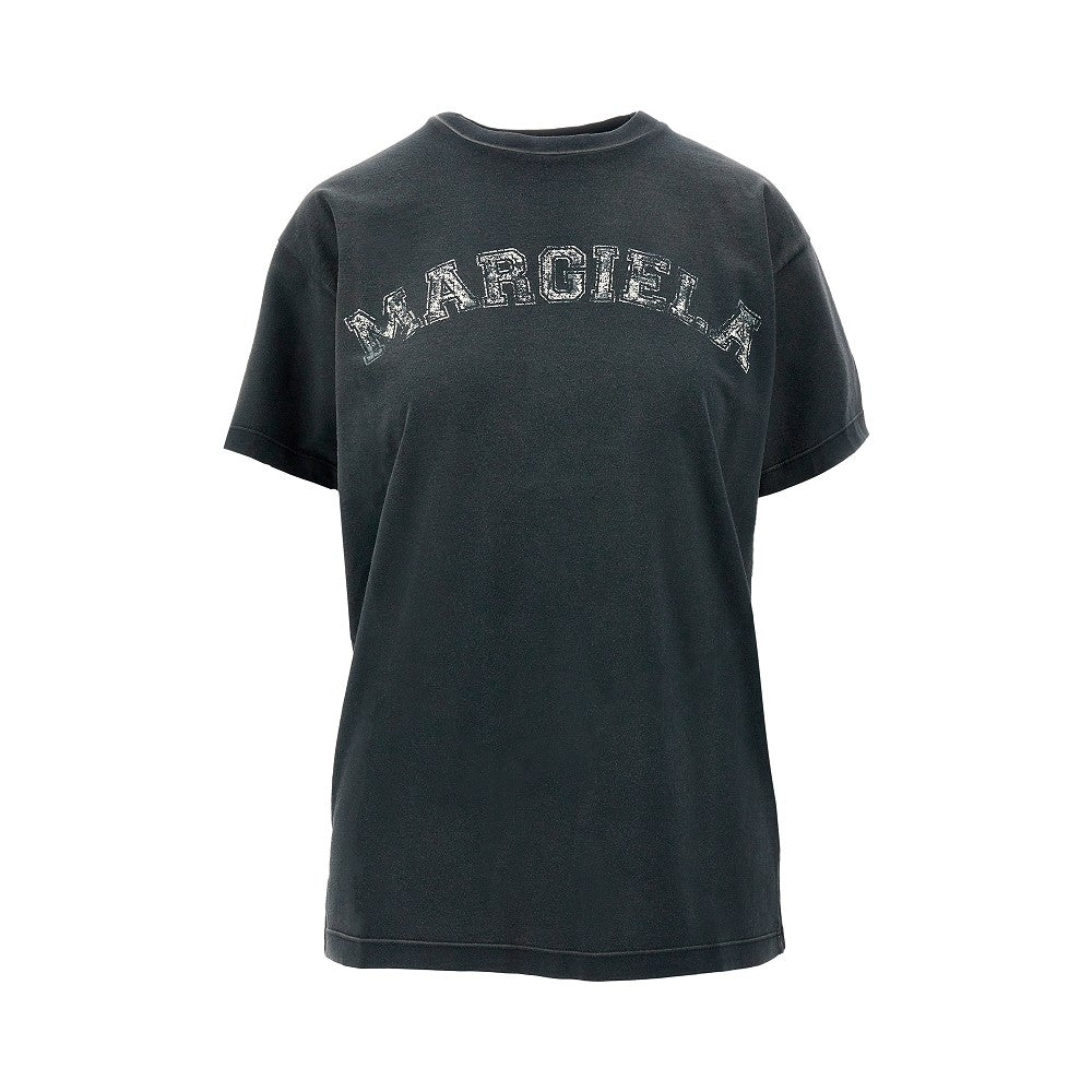 T-shirt in jersey lavato con stampa logo