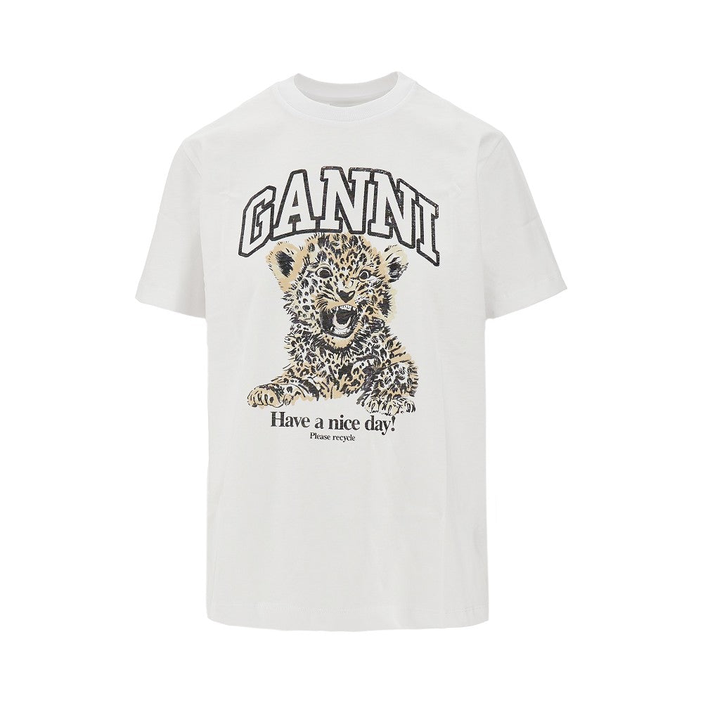 T-shirt in cotone organico con stampa Leopard