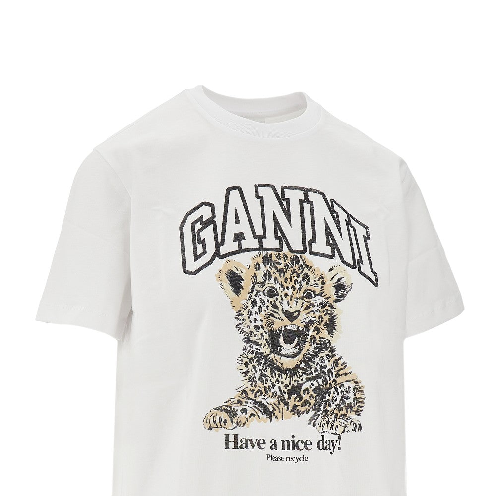 T-shirt in cotone organico con stampa Leopard
