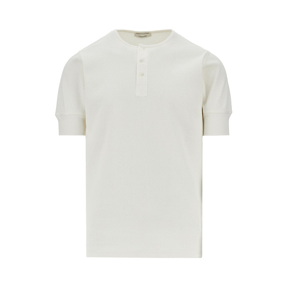 T-shirt a costine con scollo Henley