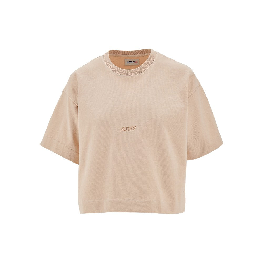 T-shirt cropped con logo impresso