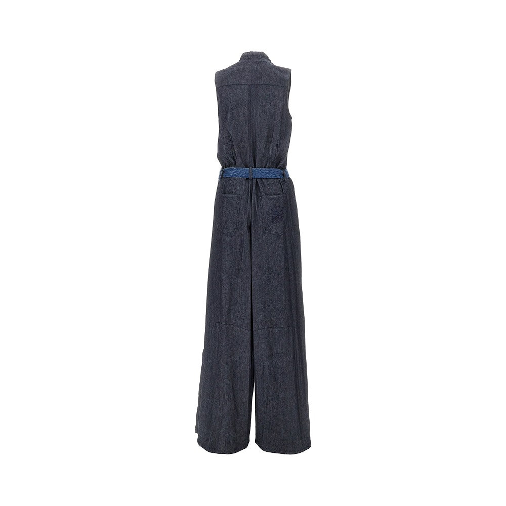 Lightweight denim jumpsuit with belt