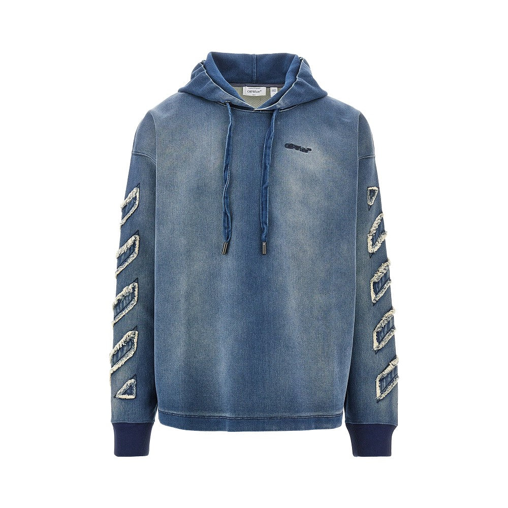Denim fabric hoodie with Diag patches