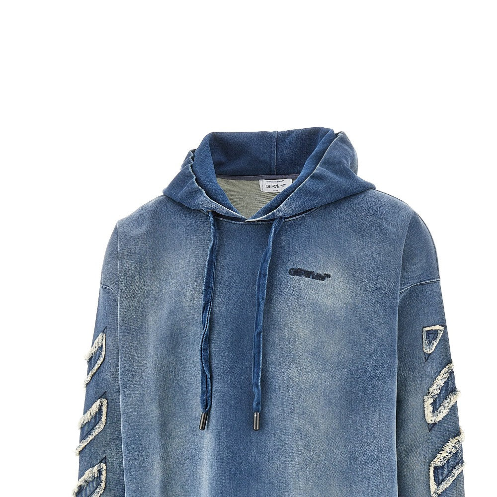 Denim fabric hoodie with Diag patches
