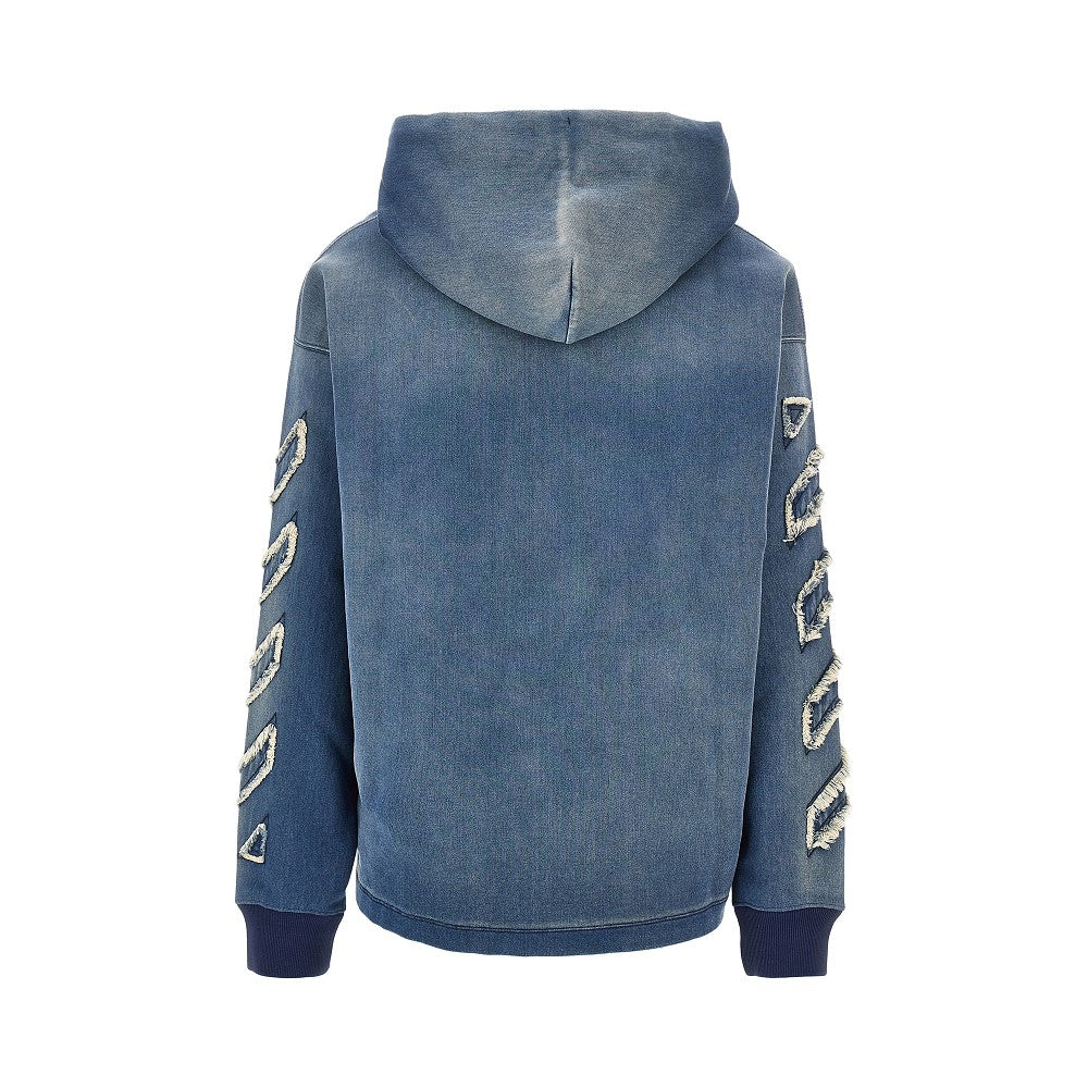 Denim fabric hoodie with Diag patches
