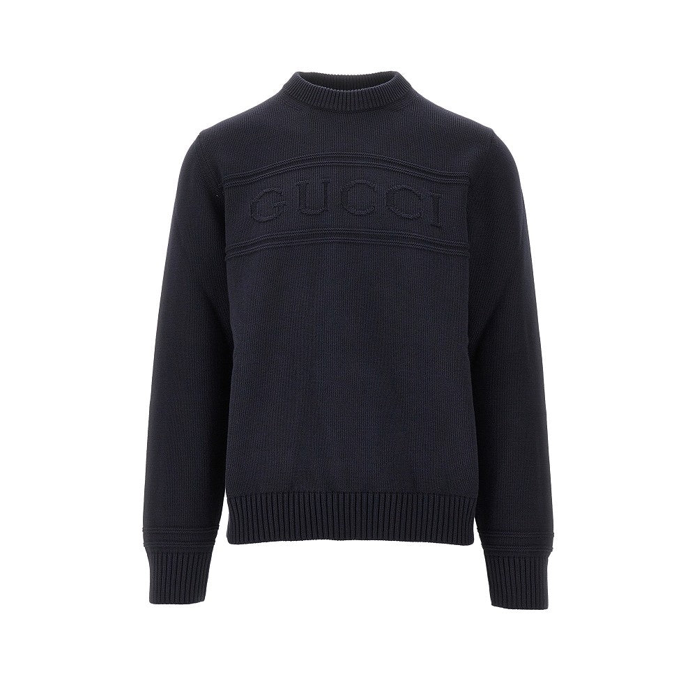 Cotton sweater with embossed logo