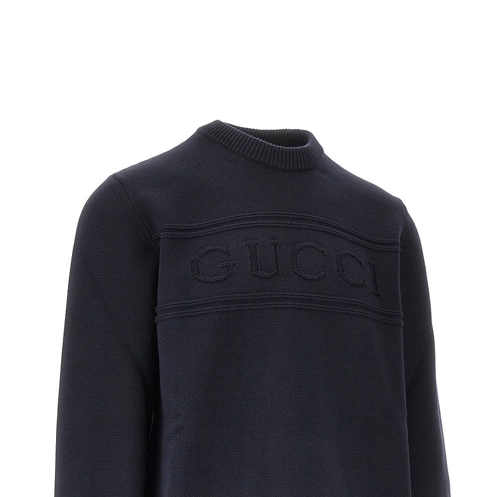 Cotton sweater with embossed logo