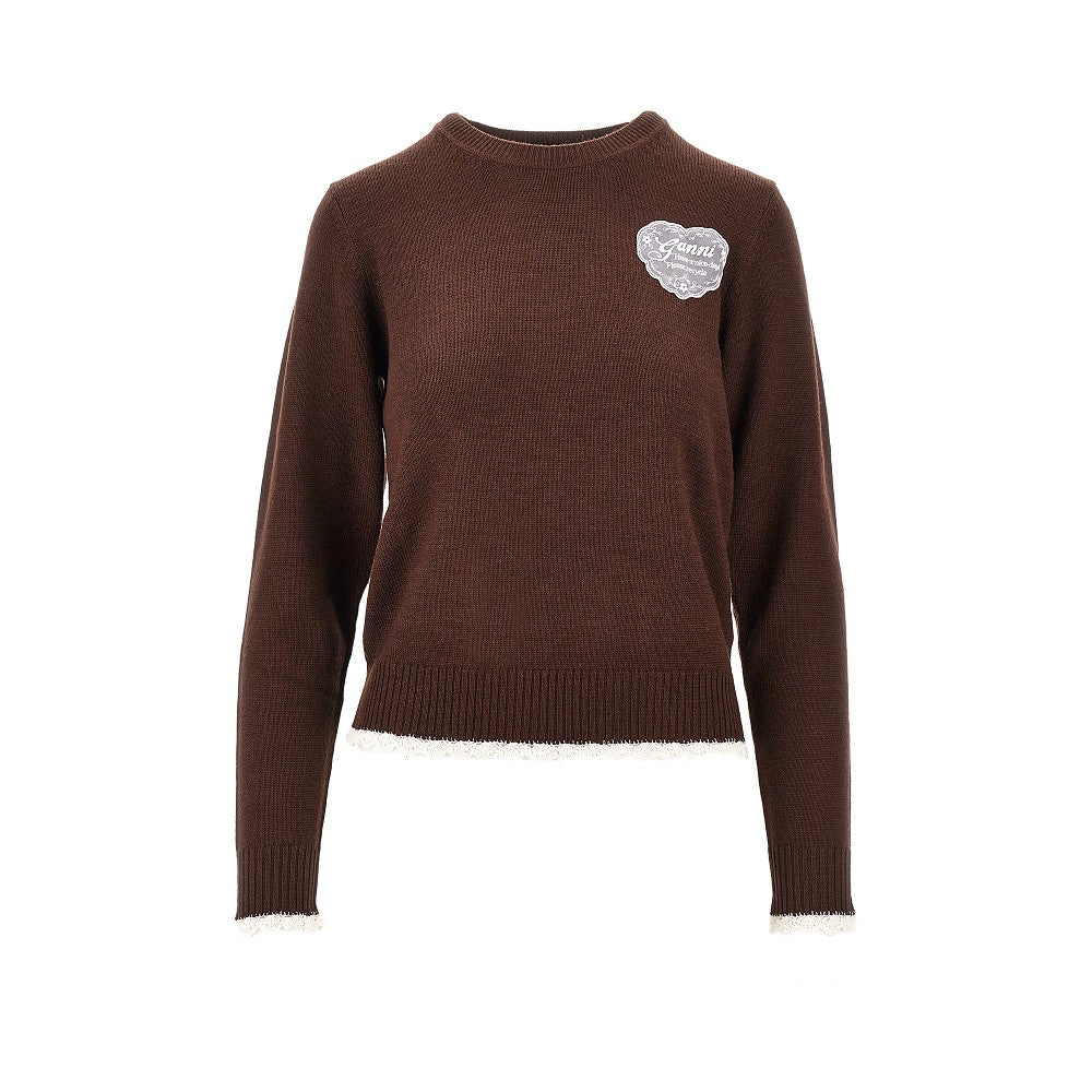 Pullover in maglia con logo in pizzo