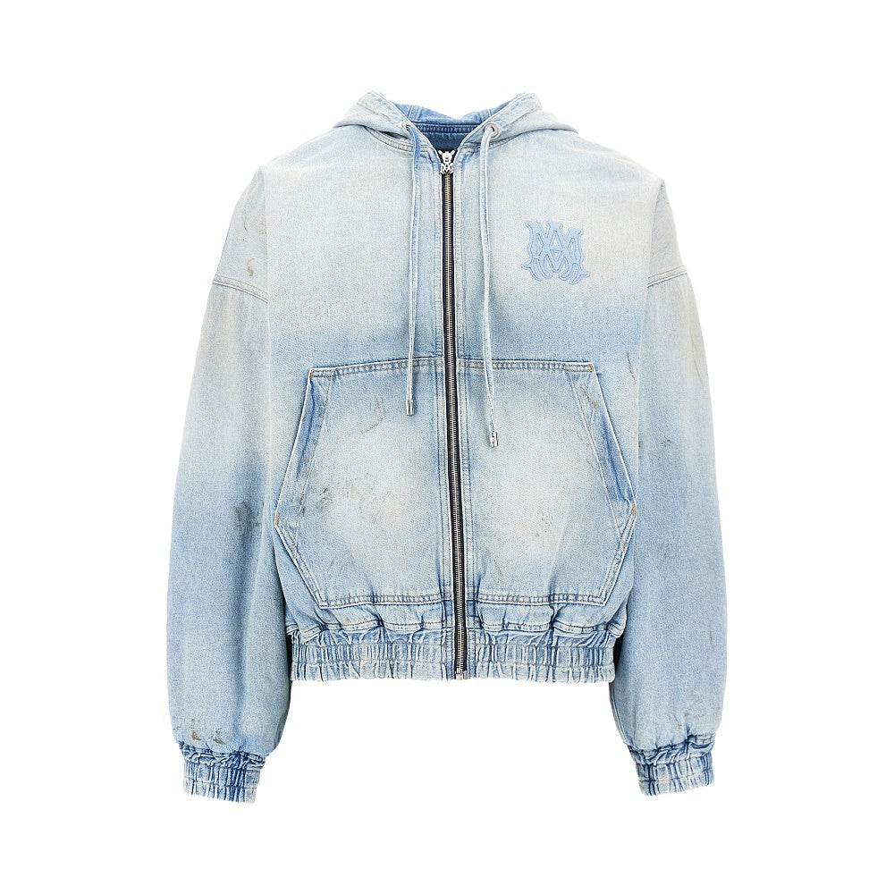 Felpa full-zip in denim con ricamo logo