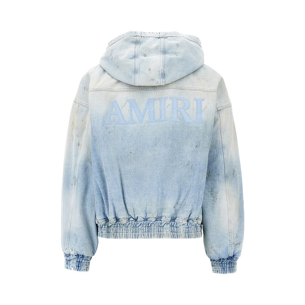 Felpa full-zip in denim con ricamo logo