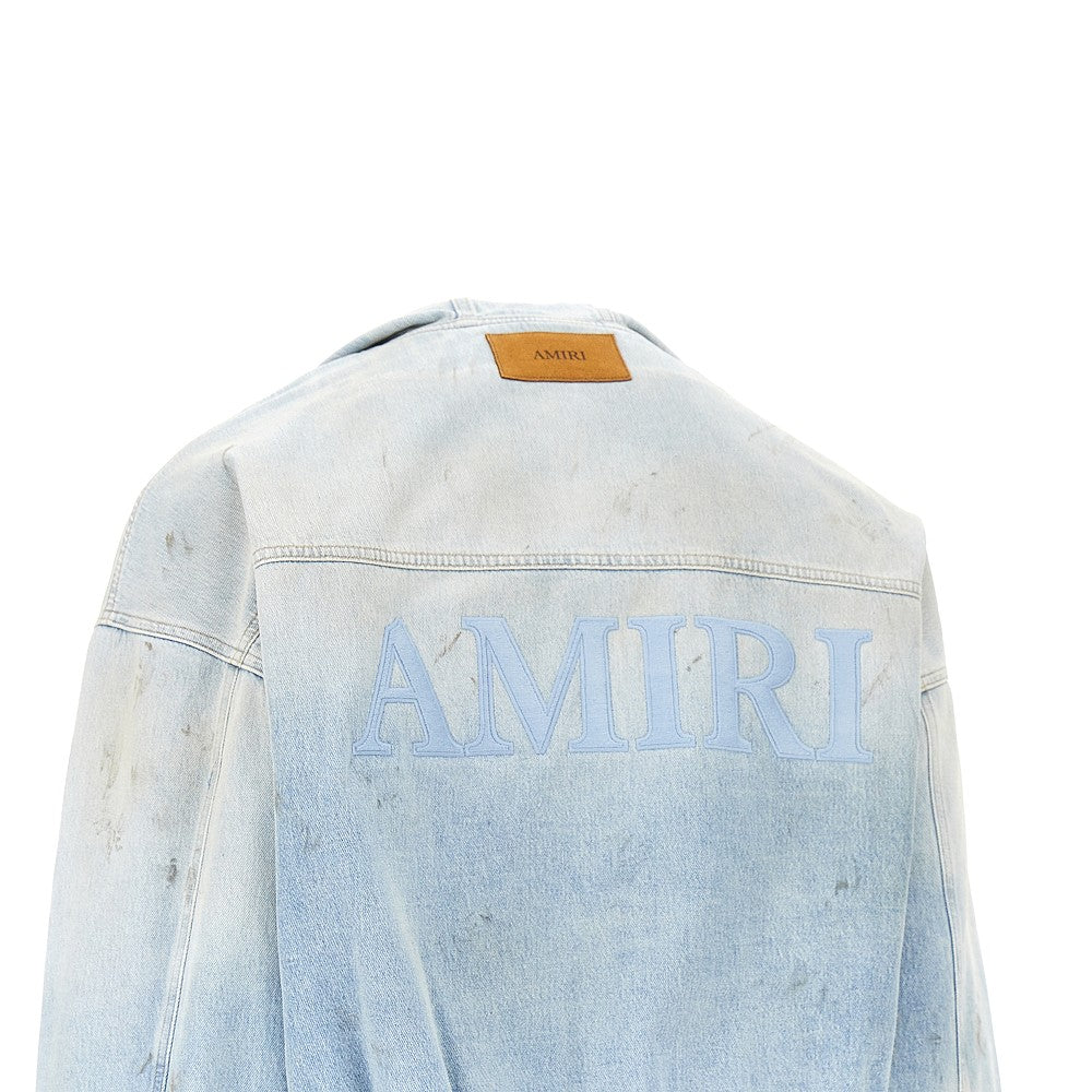 Felpa full-zip in denim con ricamo logo