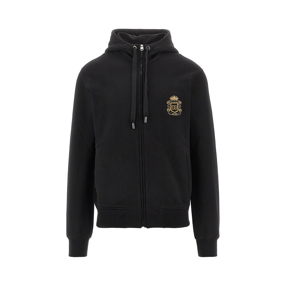 Full-zip hoodie with heraldic patch