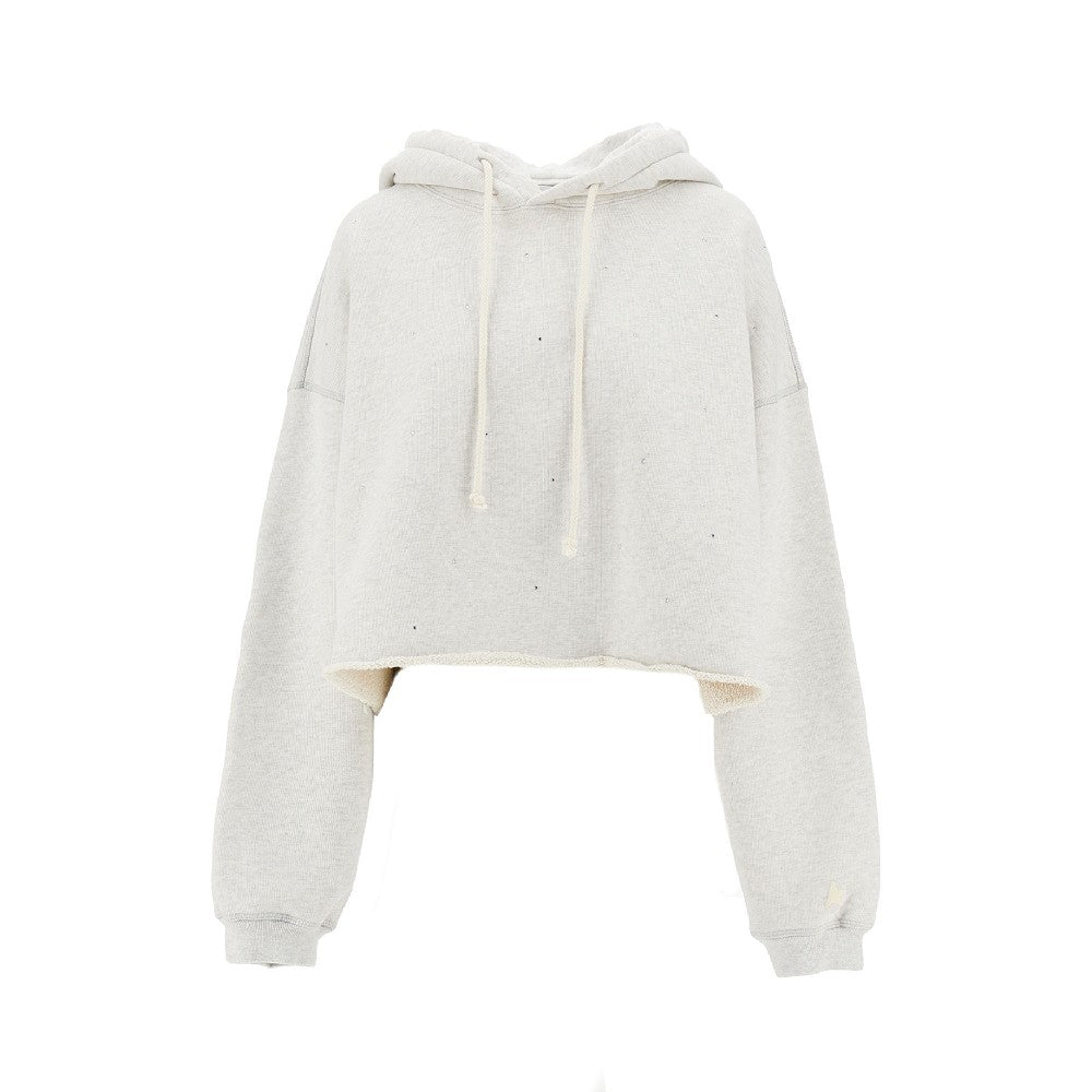 Felpa cropped con strass in cotone distressed