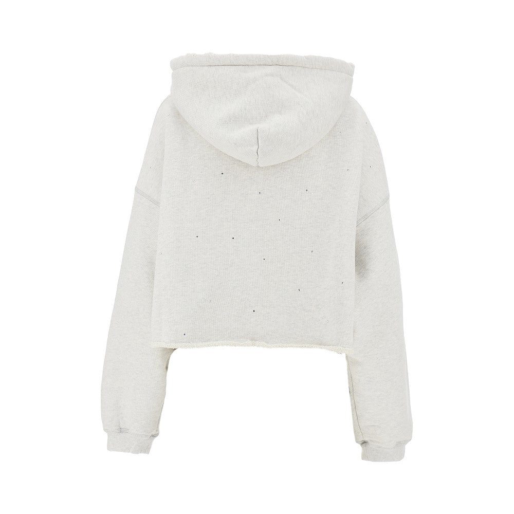 Felpa cropped con strass in cotone distressed