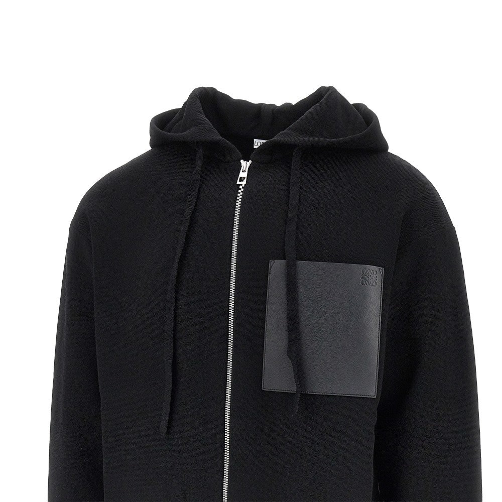 Felpa full-zip in maglia con tasca in pelle