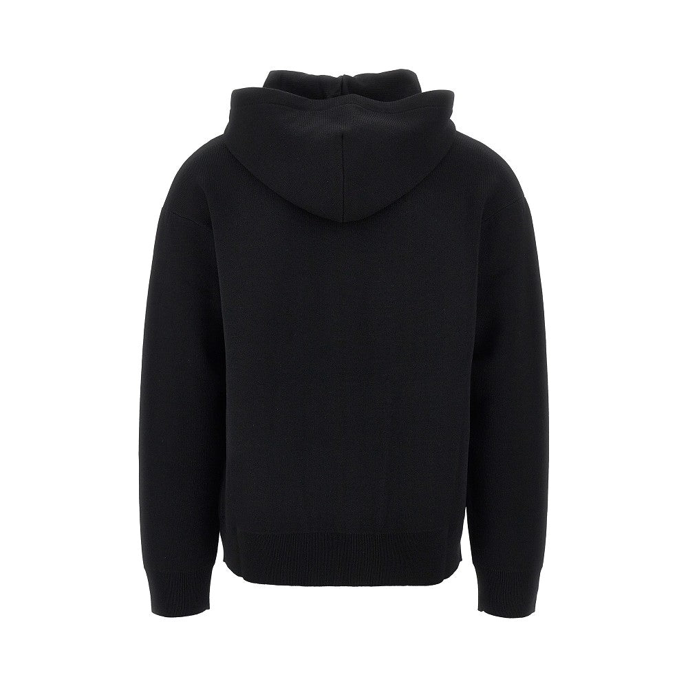 Felpa full-zip in maglia con tasca in pelle