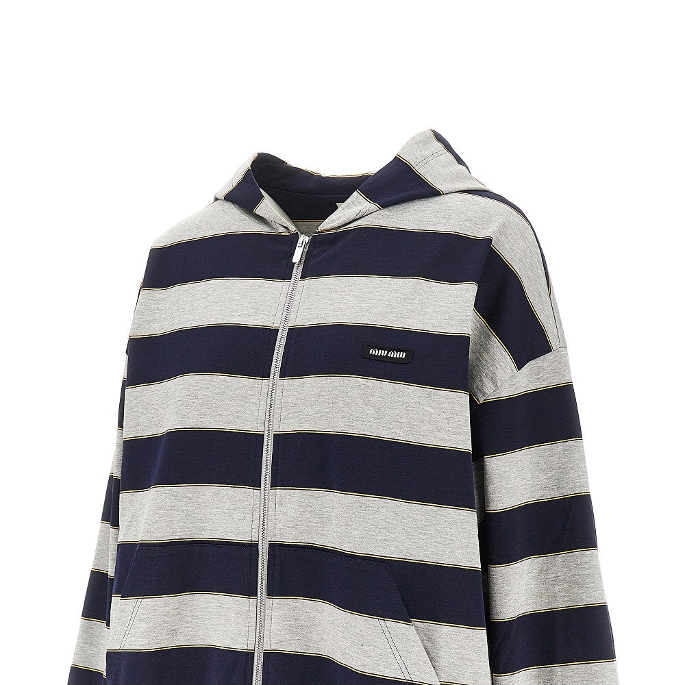 Felpa full-zip in jersey a righe