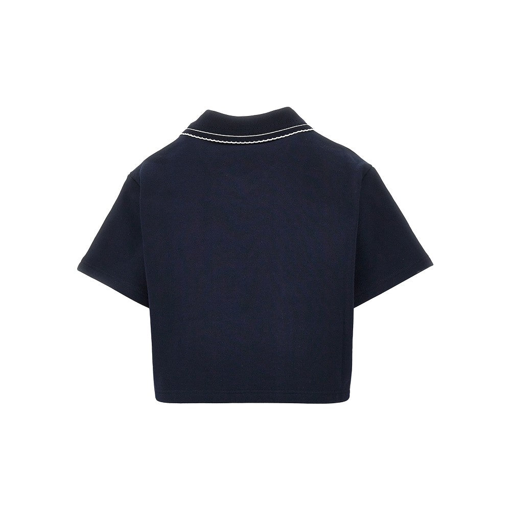 Short-sleeved cropped sweatshirt with collar