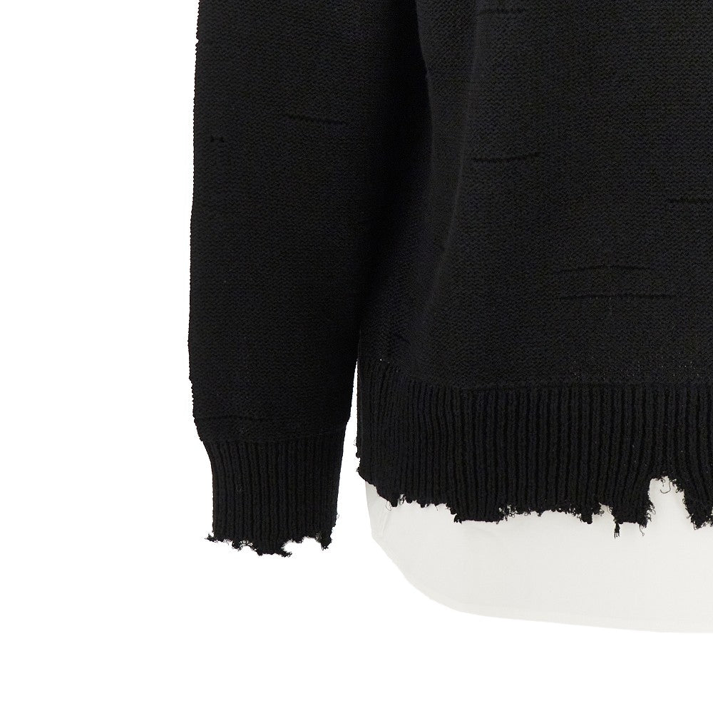 Pullover distressed con inserto in popeline